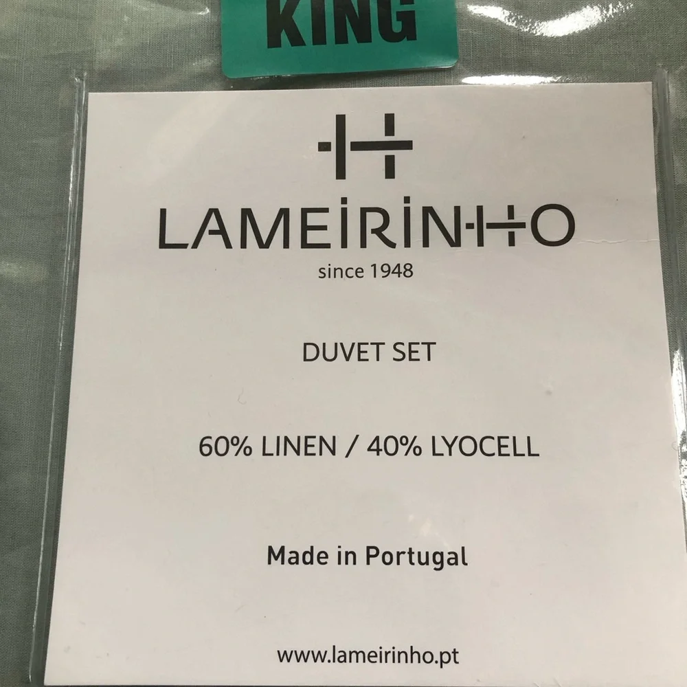 LAMEIRINHO  Solid Green  Linen Blend  KING  Duvet Cover SET  Portugal new